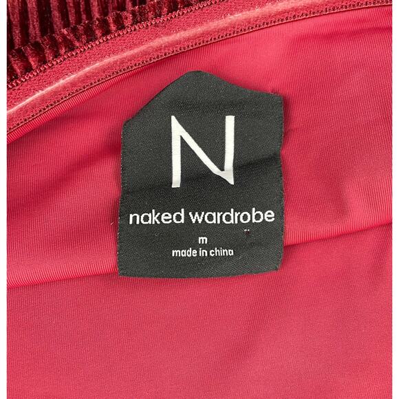 Naked Wardrobe Bodysuit Womens M Red Plush Velvet Tube Strapless Romantic Glam - Picture 4 of 12